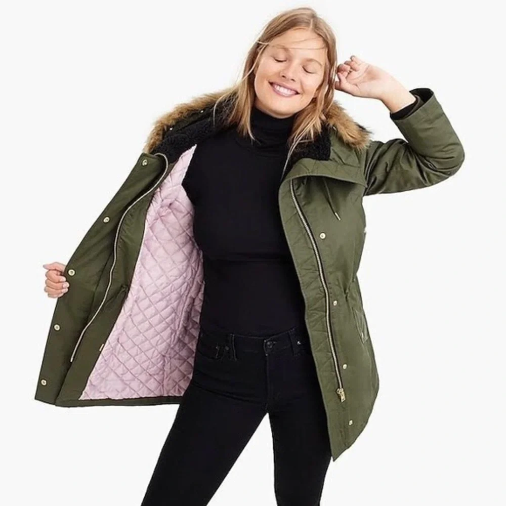J. Crew Perfect Winter Parka Olive Green size MEDIUM